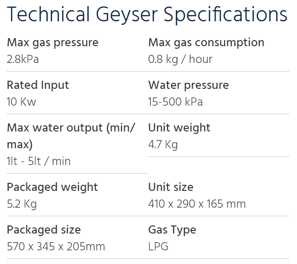 Gas Geyser - 5 Liter Low Pressure
